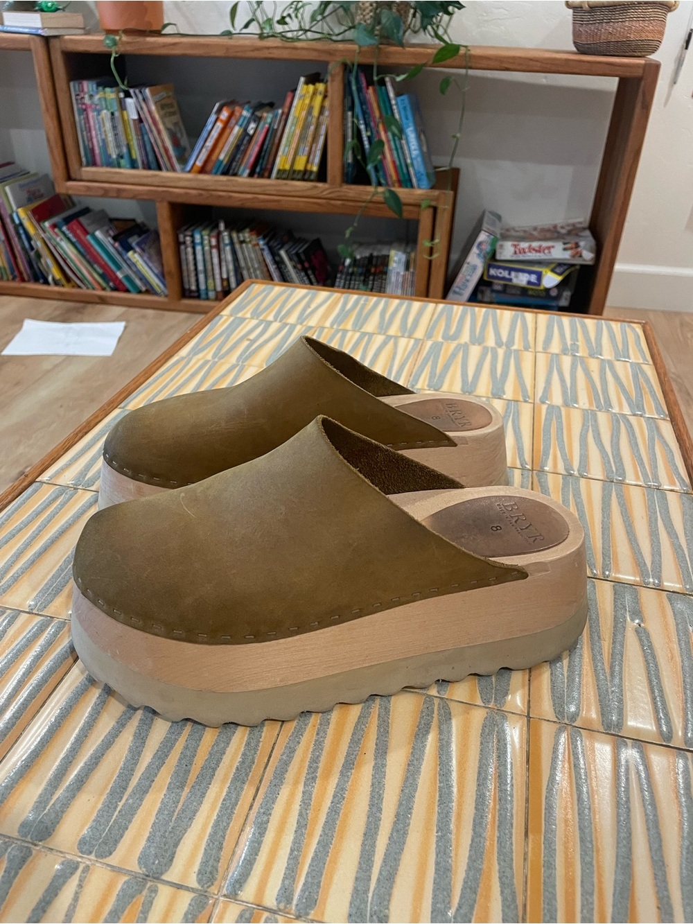 BRYR CHONK in Kelp Suede Platform Clog Mule with Wood Sole - Picture 4 of 5
